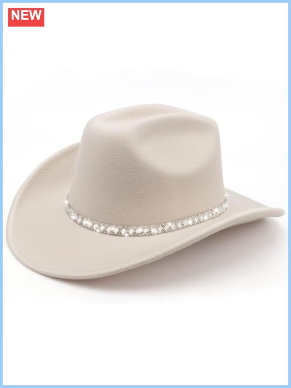 Wide Brim Felt Cowboy Hat Rhinestone Band Adjustable Unisex Fedora